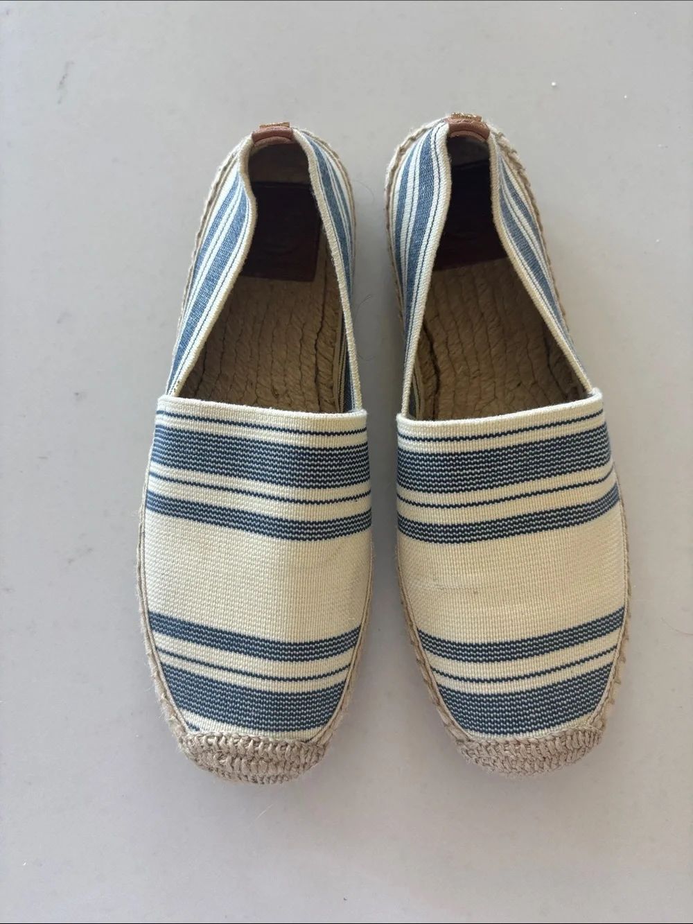 Tory Burch Striped Espadrilles - Blue & Cream